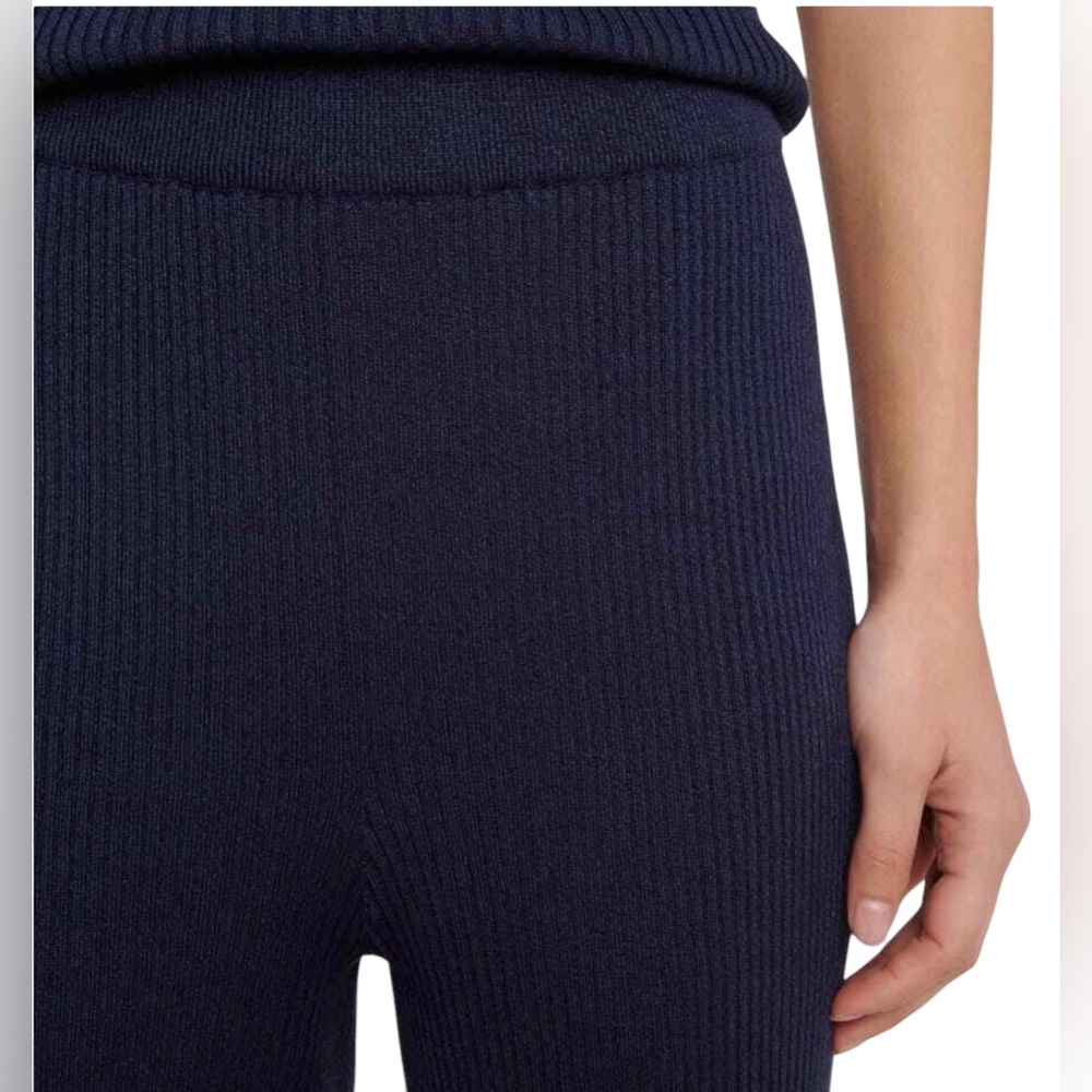 THE ROW Carmine knit long pants w/ ruffle hem Navy Blue | Size large Silk Cotton - Picture 6 of 13